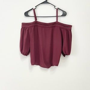 Pre-loved! NAKED ZEBRA Maroon Cold Shoulder Blouse!